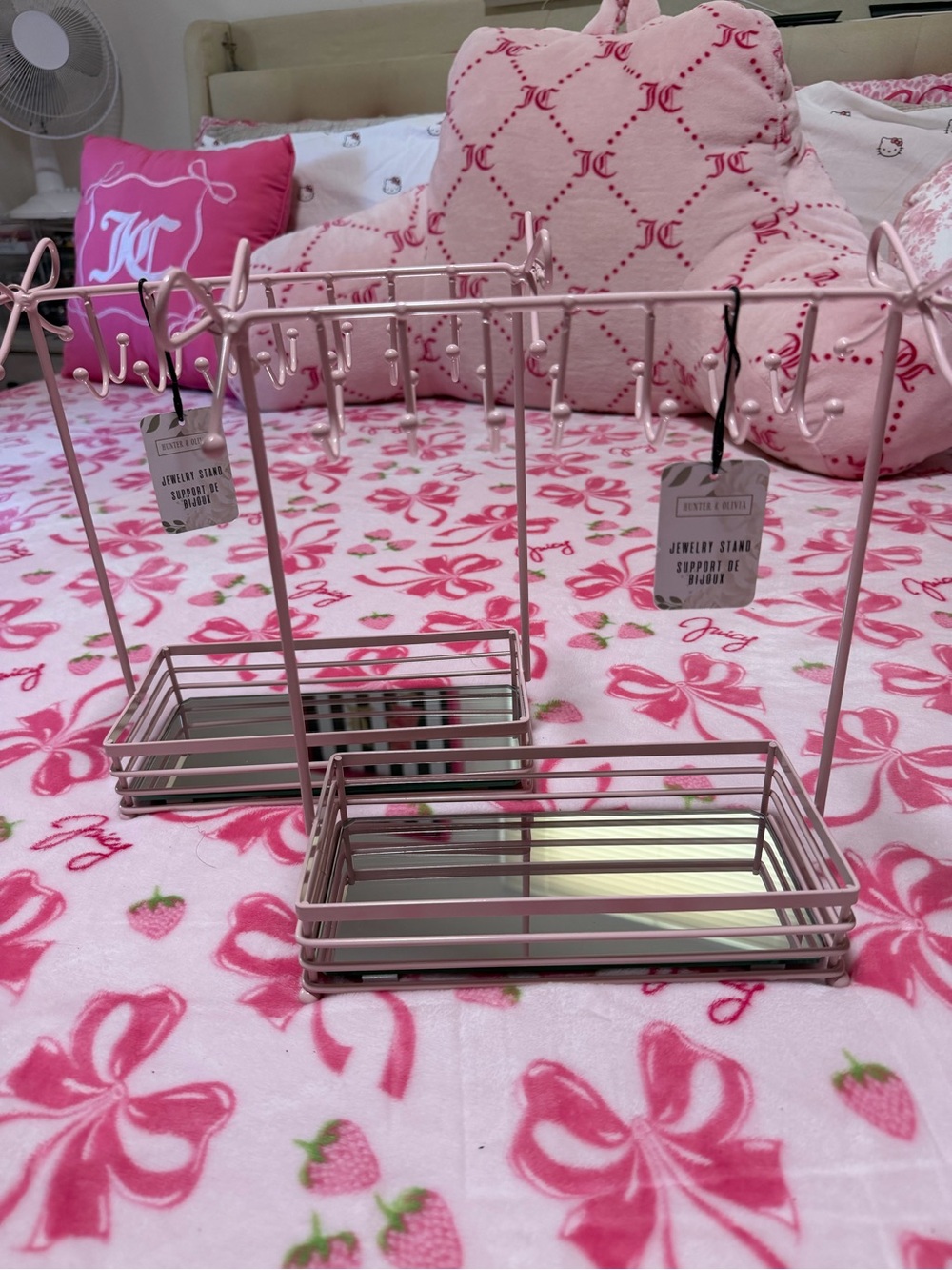 Pink Metal Jewelry Stand with Mirror Tray (Set of 2) NWT